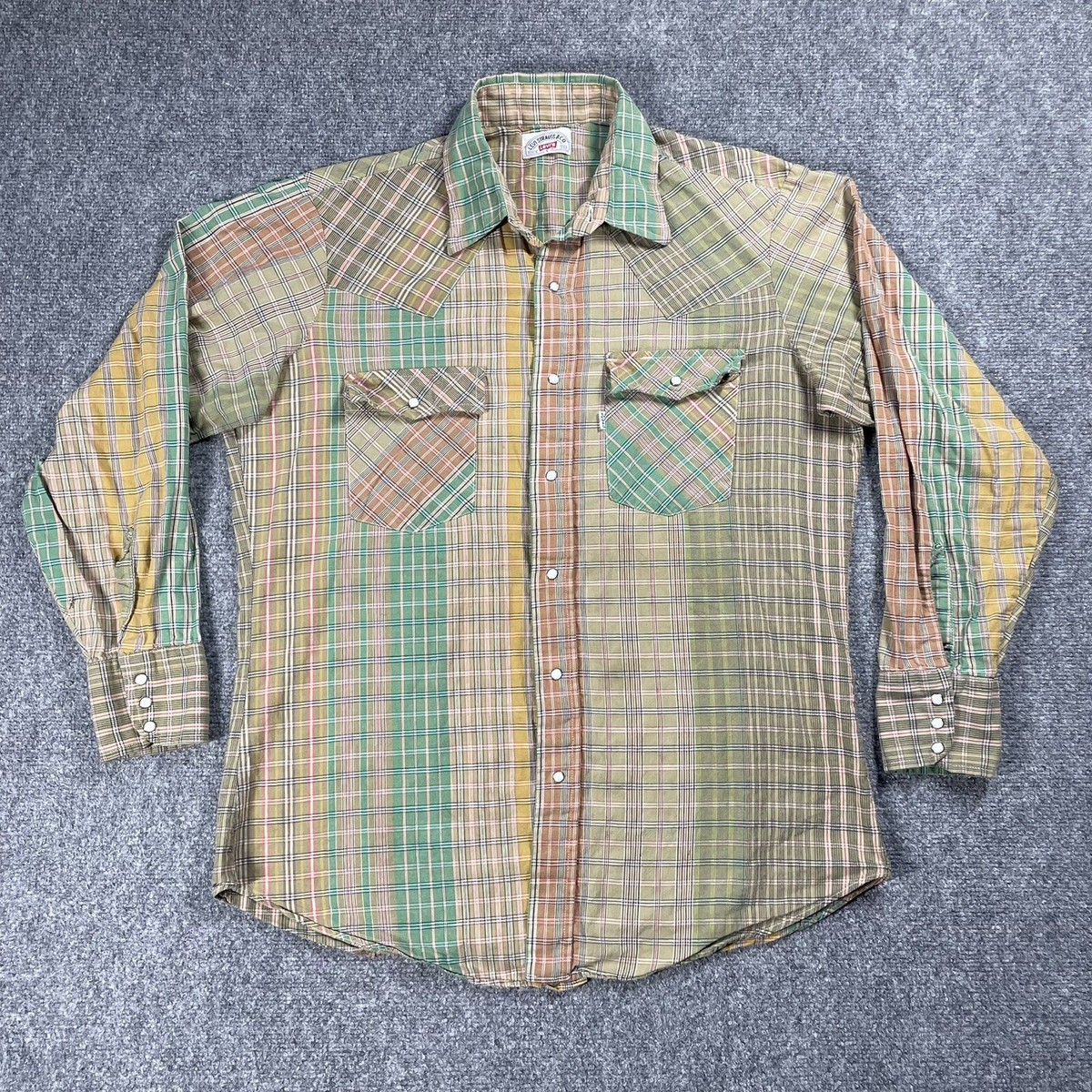 VINTAGE 70s 80s Levi's White Tab Western Shirt Pearl Snap Plaid