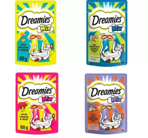 dreamies cat treats 60g mixed flavours 4 pack deal - 1 of each image 2