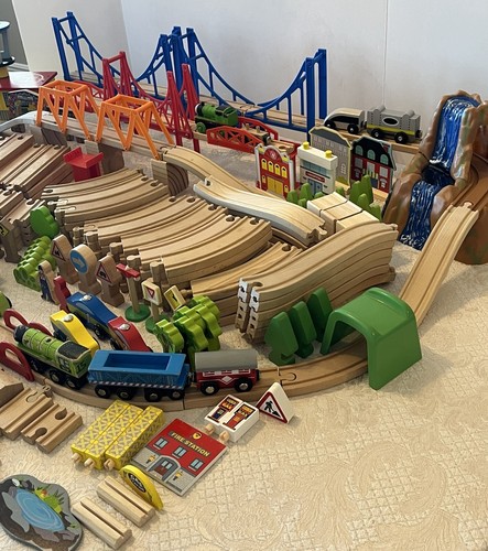 Large 290+ Pc Brio Compatible Kidcraft Ikea Wooden Train Track Set & Accessories - Picture 3 of 22