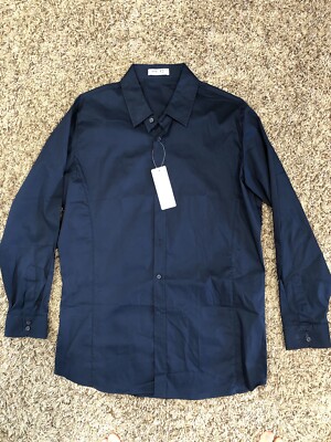 Next Human Clothing, Button Up Dress Shirt New With Tags, Blue Slim Fit, Large