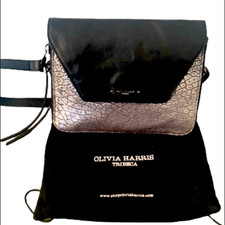 New Olivia Harris Amanda Black & Silver Leather Urban Chic Crossbody Bag - $325
