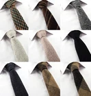 Men's Wool Ties Skinny 6CM Tweed Brown Grey Silver Check Plaid Luxury Gifts UK