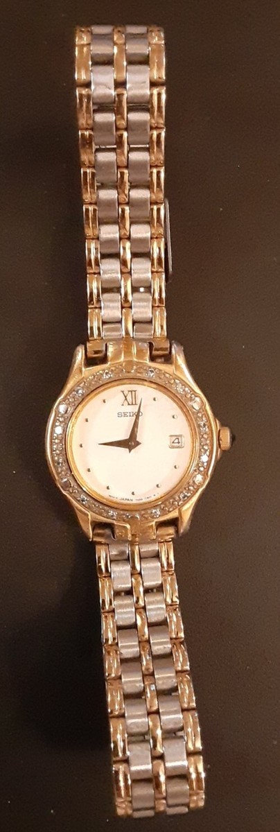 Seiko Gold Electro Plated & Diamond Watch 7N89-0449 SALE! Nice Vtg 1990s Seiko Diamond Watch 7n89-0449 w Date  main image 3