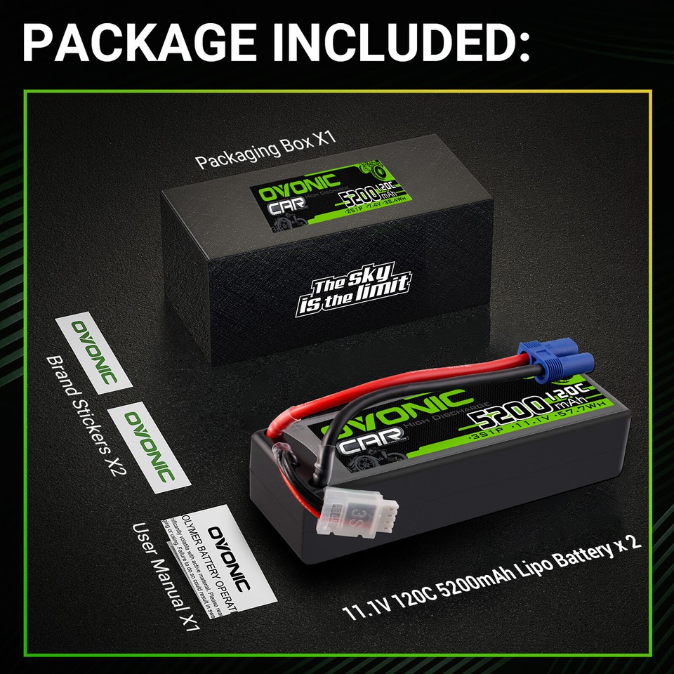 OVONIC 3s Lipo Batteria 11.1V 2200mAh 50C con XT60 per RC Evader BX Auto RC Truck RC Truggy RC Airplane UAV Drone FPV(2pcs