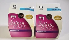 Leggs Silken Mist Size Q Nude Control Top Ultra Sheer Run Resistant Nylons 2Pair