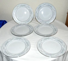 6 Somerset  NL Excel China white blue floral Platinum rim  7"  Bread Plates EUC