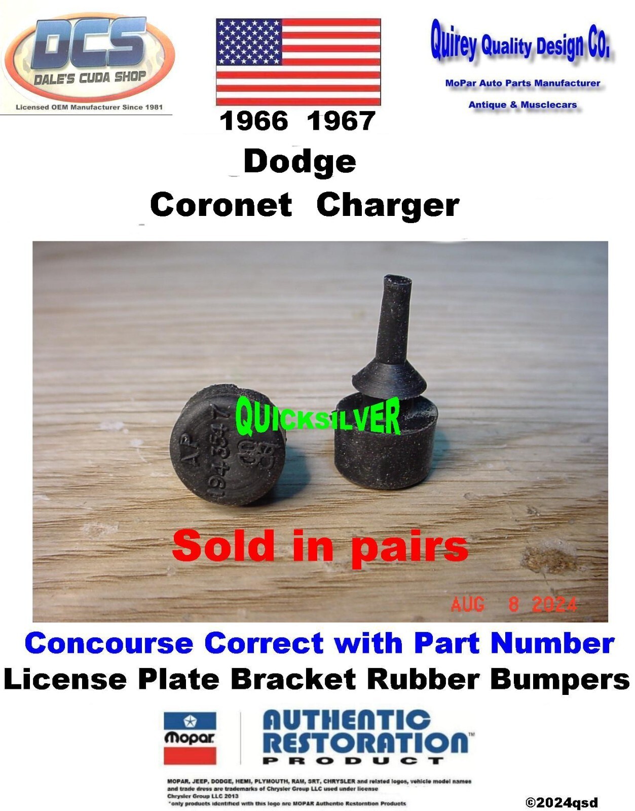 1966 67 Dodge Charger Coronet License Plate Rubber Bumpers SHOW 1943547