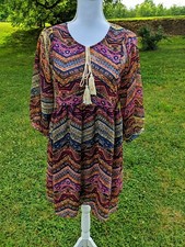 UMGEE BOHO STYLE TRIBAL PRINT DRESS TASSELS MEDIUM