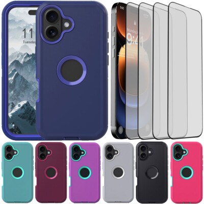 Rugged Case For iPhone 16/16 Plus/Pro/Pro Max Shockproof Cover Screen Protector