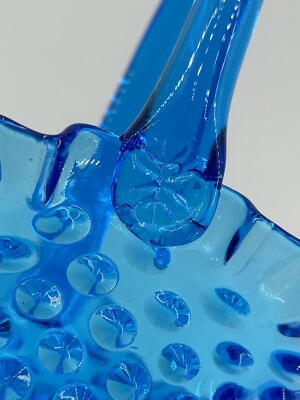Fenton Blue Glass Hobnail Decorated Basket with Ruffled Collar