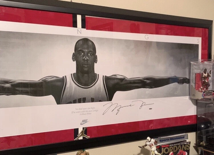 Michael Jordan (FRAMED)Chicago Bulls Autographed 23x72 Wings Poster -Upper  Deck