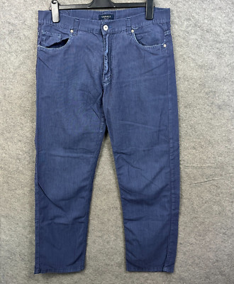 Canali Hose Herren UK 36 Blau Chino Gestreift Regular Zip Fly Made In Italy Y2K