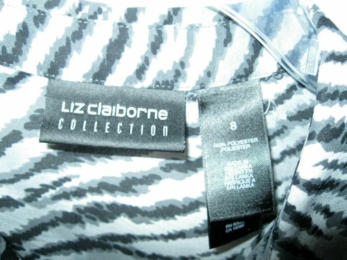 Blusa de Gasa Talla 8 M TOP CEBRA Camisa Negra Gris Liz Claiborne Estampado Animal - Imagen 5 de 6