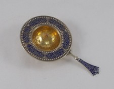 *RAR* Fantastischer Teesieb aus Silber mit Emaille 925er Silber Norwegen um 1900