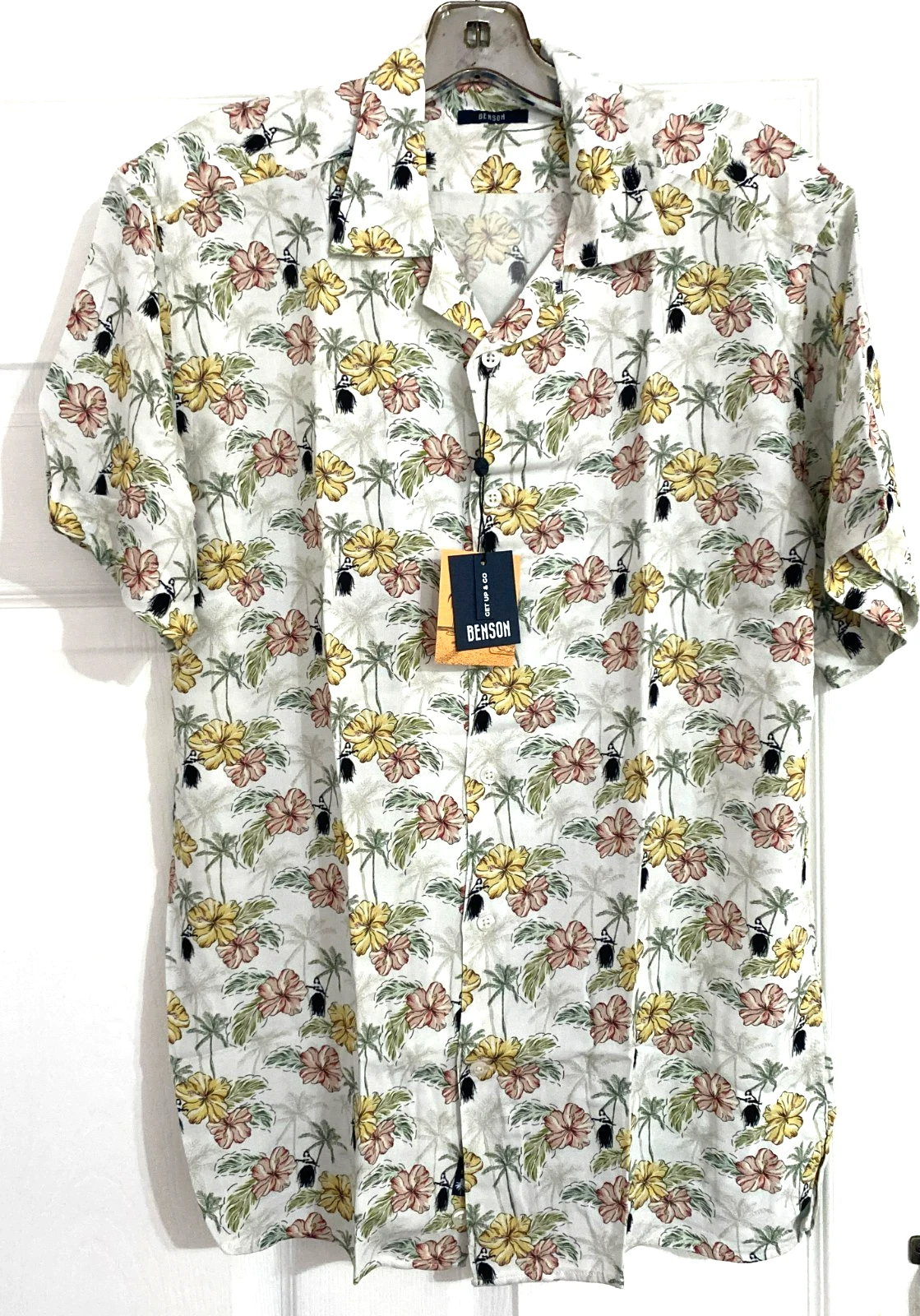 Benson Modele Shirt Mens Small White Hawaiian Short Sleeve Button Down