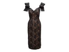 Vintage Black Tan Bob Mackie Couture Sequined Lace Bow-Accented Evening Dress