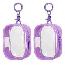 2Pcs 3.74x2.76 Inch Clear Figure Display Bag with Keychain Square Purple