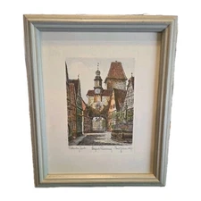 Ernst Geissendorfer Colored Etching Rothenburg Tor Signed Original 