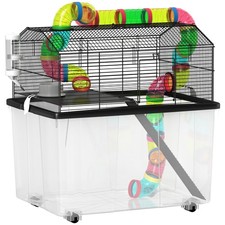 Image of PawHut Hamster Cage with 31cm Deep Tray, Tube, 58 x 43 x 57cm