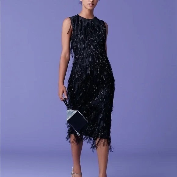 Diane von Furstenberg DVF Nadi Black Fringe Sheath Midi Dress size 0