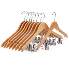 Wooden Hangers with Clips 24 PCS Pants Hangers with Clips,Smooth Solid Wooden...