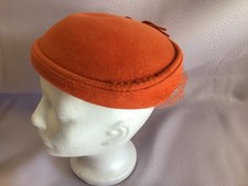 women  s Vintage hat 1950  s Orange ,bows and jewelry and netting
