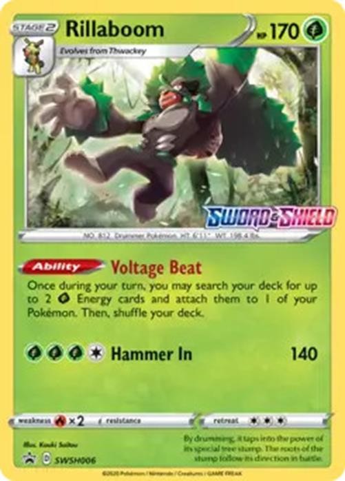 Rillaboom - SWSH006 - Pokemon Sword & Shield Promo PreRelease Holo Rare Card NM