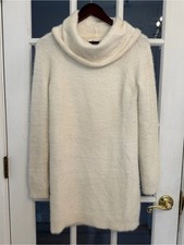 Lou & Grey LOFT Women’s Ivory Fuzzy Cowl Neck Long Sleeve Sweater Dress Size XS