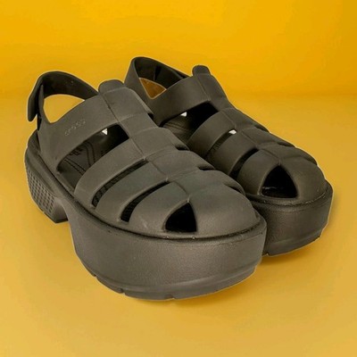Crocs Black Stomp Fisherman Platform Sandal Mens 6 / Womens 8