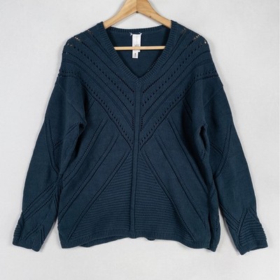Wynne Layers Sweater Womens Medium Teal Blue V Neck Knit Pullover Textured