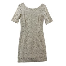 Ann Taylor Dress Womens 4P Ivory Lace Scoop Neck Short Sleeve Sheath Lined NWT