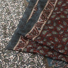 Sanskriti Vintage Dark Red Sarees Moss Crepe Floral Print 5 Yd Craft Fabric Sari