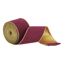Christmas Velvet Ribbon 2.5" 10 Yard Gold Iron Wired Edge Easy to Shape Wine Red
