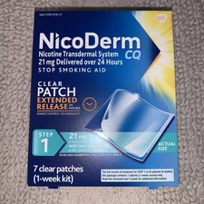 New Nicoderm CQ Step 1 Nicotine Patches 1-week kit - 7 Patches 21mg - Exp 09/27