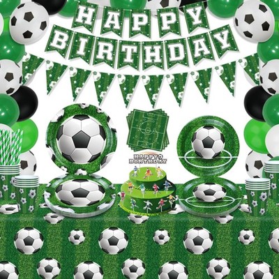 Fußball Party Set Geburtstag Dekorationen Fußball-Thema Ballons Banner Geschirr