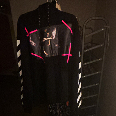 Off-White Men's Graphic Print Logo Pullover Fleece Hoodie Black White L