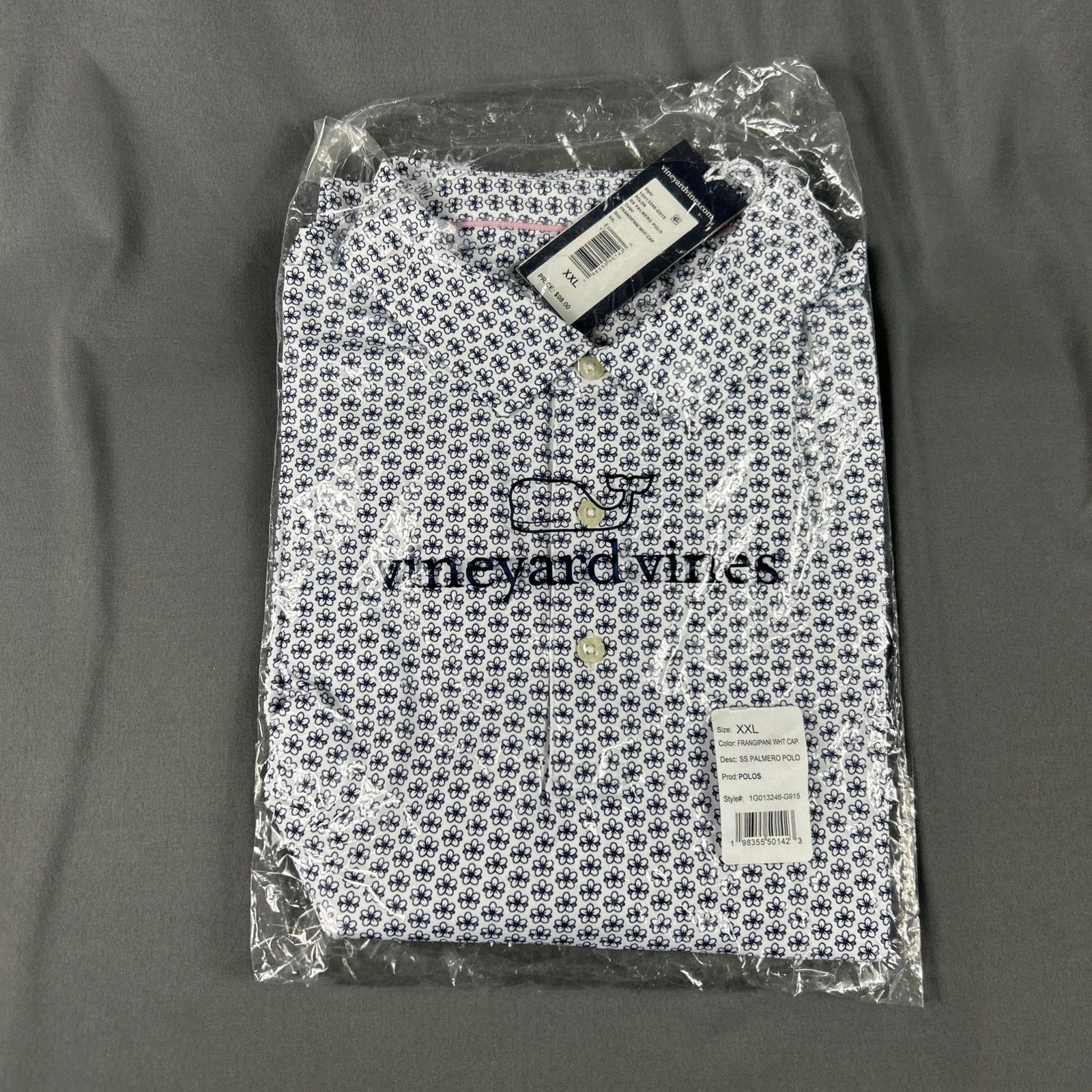 Vineyard Vines Golf Shirt Polo Floral Print XXL White Polyester Spandex