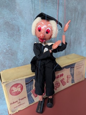 Pelham Puppets Schoolmaster - SM Brown Box RARE 1950's Marionette Head Teacher