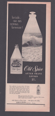 1957 Print Ad  Old Spice After Shave Lotion Brisk as An Ocean Breeze