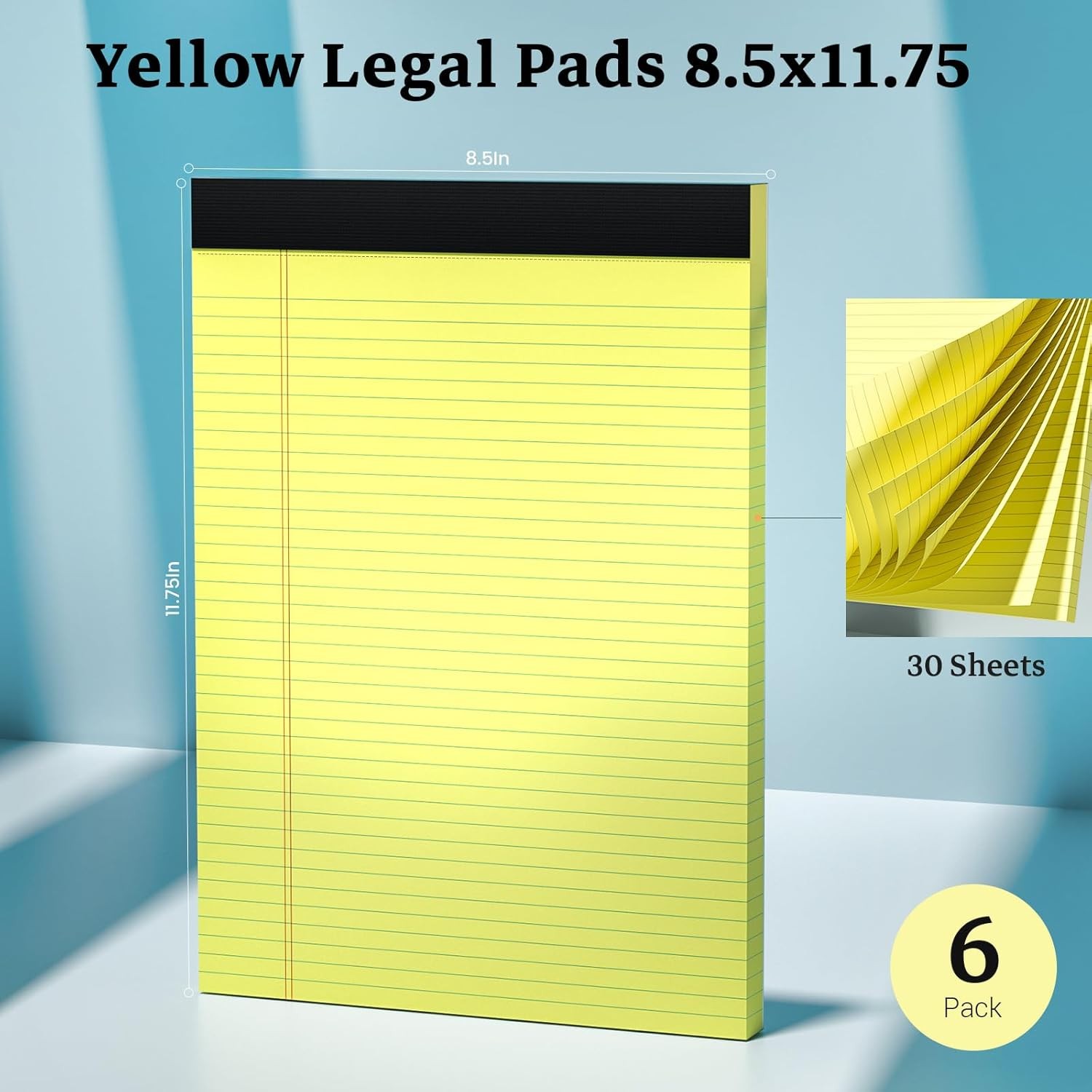 Legal Pad 8.5 x 11 Notepad, 6 Pack Lined Paper College Ruled 8.5 x 11 Legal Pads