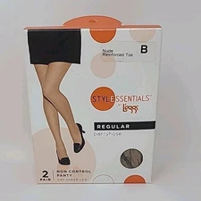 2 Pair Leggs Pantyhose Style Essentials Regular Reinforced Toe Nude Size B NOS