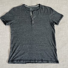 Express Henley Shirt Men  s M Space Grey Short Sleeve Cotton Pullover Charcoal