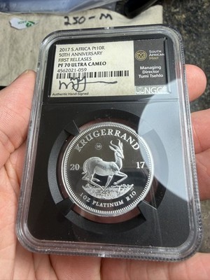 2017 S. Africa  1 oz Platinum PF70 50th Anniv NGC First Releases Tsehlo Signed