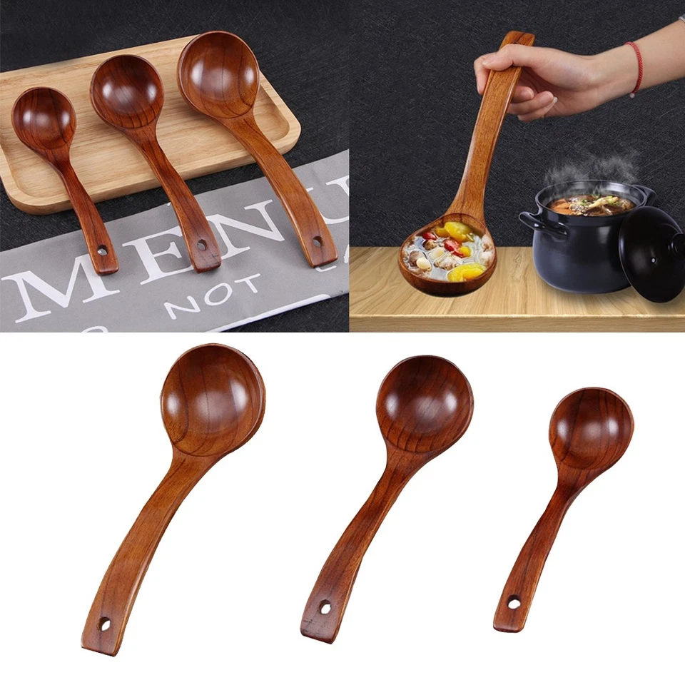Louche En Bois / Cuillère De Service, Cuillère à Soupe En Bois, Outils De - Photo 1/1