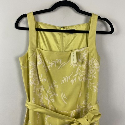 Ann Taylor Silk Floral Dress Size 6 Light Green Square Neck Tie Waist | eBay