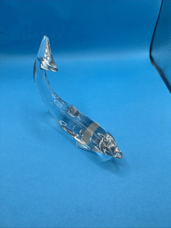 Baccarat Clear Crystal Figurine Swimming Dolphin Tail Up