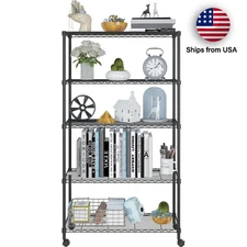 5-Tier Shelves Wire Unit Rack Large Space Storage Rolling with 4 Wheel Casters