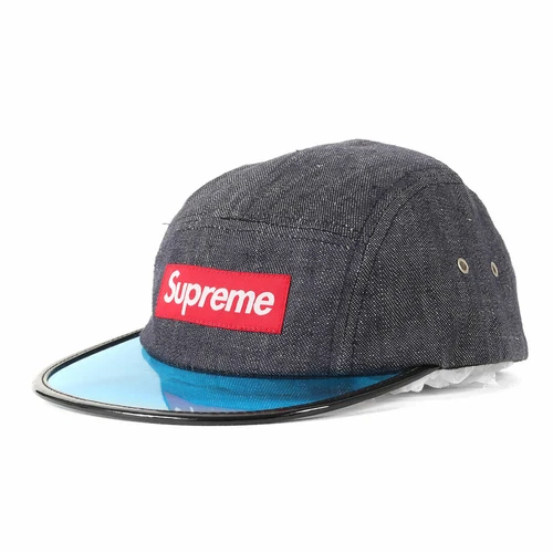 Casquette Supreme transparente visière boîte logo denim camp (casquette pêcheur) indigo occasion BEEG 0
