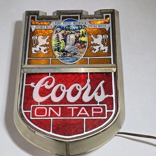 Excellent Beautiful Vintage 1970s Coors Waterfall Shield Lighted Beer Sign