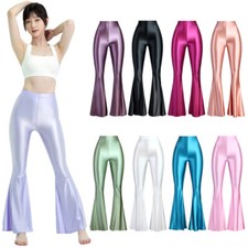 Women's Shiny Oil Flared Pants High Waist Dance Yoga Stretch Bodybuilding Tights